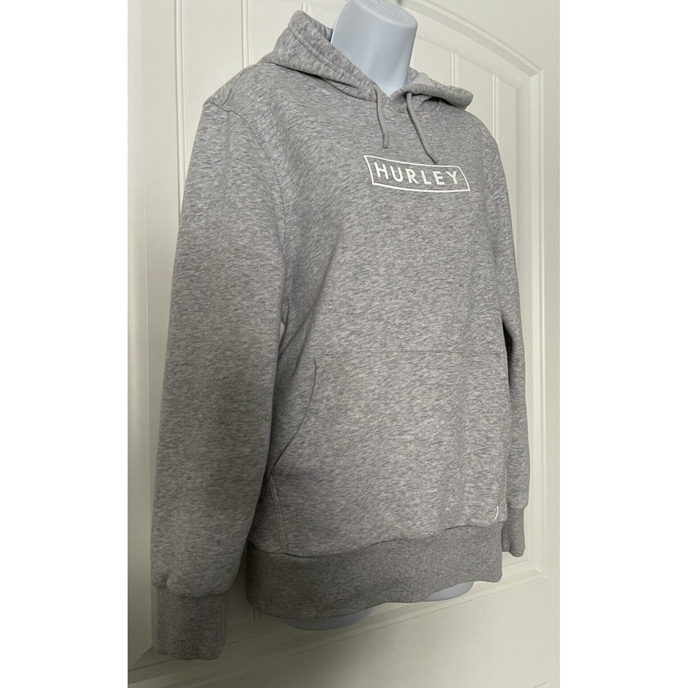 Hurley Womens Small Hoodie Sweater Gray Long Sleeve Pullover Logo Front Pocket - Picture 2 of 13